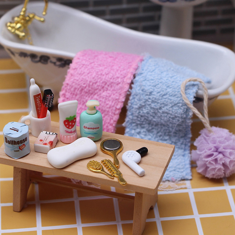 Model Kit Tools - ชุดอุปกรณ์ห้องน้ำจิ๋วสำหรับบ้านตุ๊กตา ไดร์เป่าผม กระจก ของเล่นเด็ก อุปกรณ์แต่งตัวในห้องน้ำขนาดเล็ก